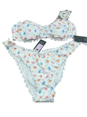 Wild Fable White Floral Lettuce Hem Bikini Set